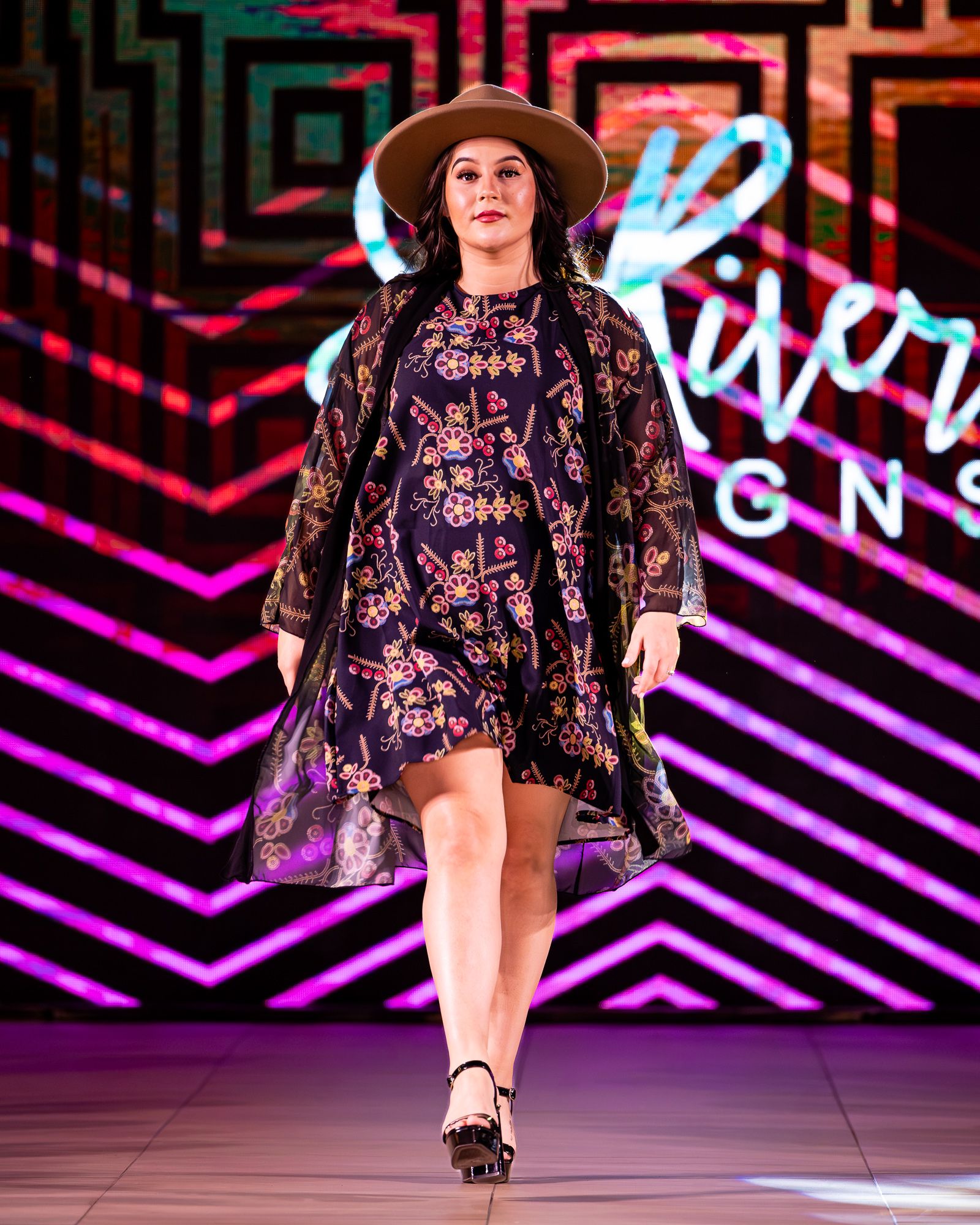 Fashion week runway look under stage light